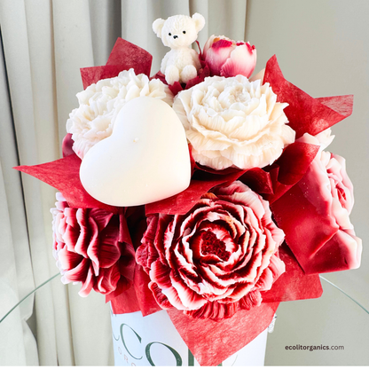 Crimson Bloom Candle Bouquet | Amber & Musk Scent | Handmade Gift | Ecolit Organics
