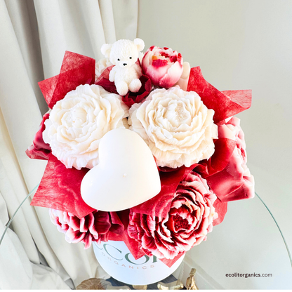 Crimson Bloom Candle Bouquet | Amber & Musk Scent | Handmade Gift | Ecolit Organics