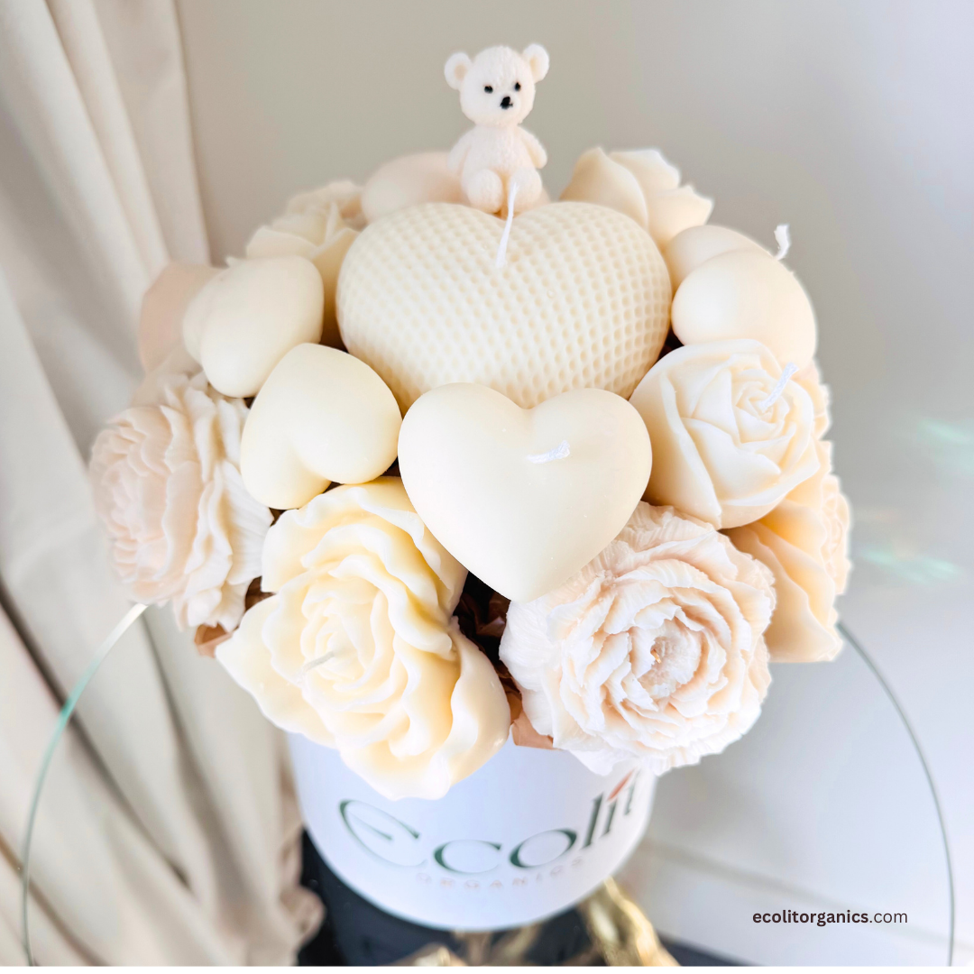 Ivory Bloom Candle Bouquet | Amber & Musk Scent | Romantic Handmade Gift | Ecolit Organics