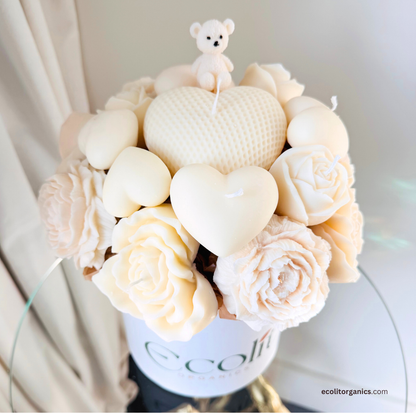 Ivory Bloom Candle Bouquet | Amber & Musk Scent | Romantic Handmade Gift | Ecolit Organics