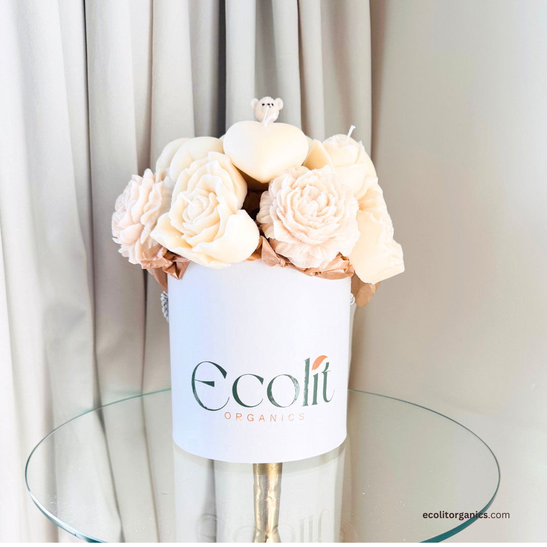 Ivory Bloom Candle Bouquet | Amber & Musk Scent | Romantic Handmade Gift | Ecolit Organics