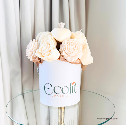 Ivory Bloom Candle Bouquet | Amber & Musk Scent | Romantic Handmade Gift | Ecolit Organics