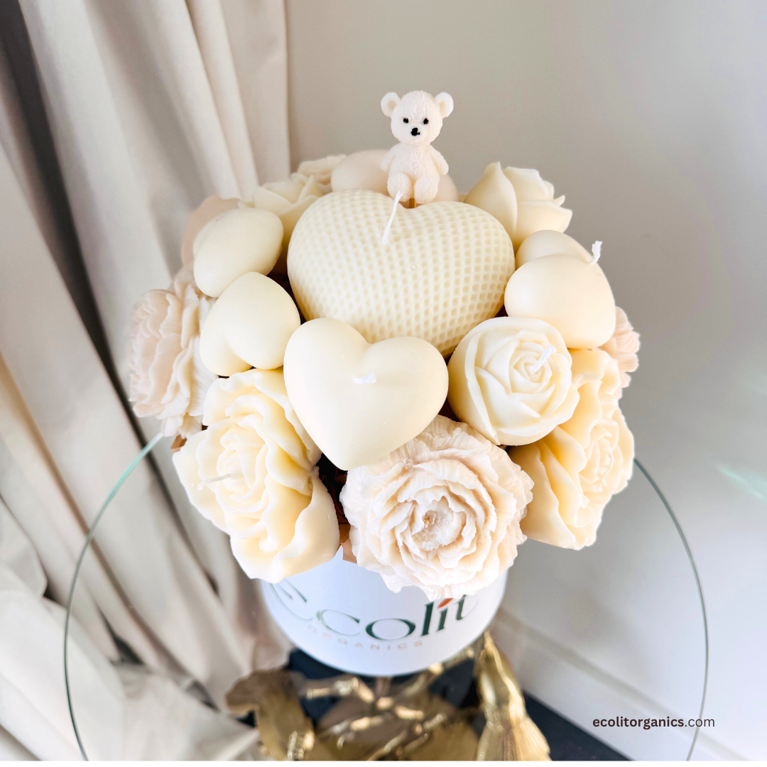 Ivory Bloom Candle Bouquet | Amber & Musk Scent | Romantic Handmade Gift | Ecolit Organics