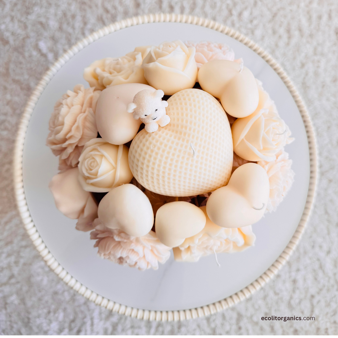Ivory Bloom Candle Bouquet | Amber & Musk Scent | Romantic Handmade Gift | Ecolit Organics