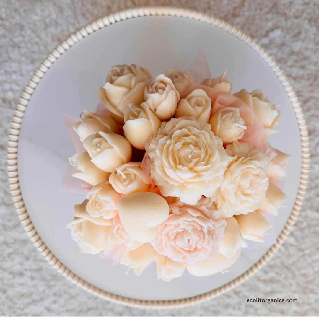 Blush Ivory Candle Bouquet | Amber & Musk Scent | Romantic Handmade Gift | Ecolit Organics
