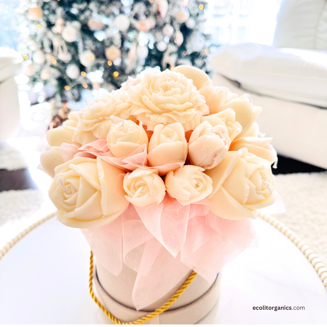 Blush Ivory Candle Bouquet | Amber & Musk Scent | Romantic Handmade Gift | Ecolit Organics