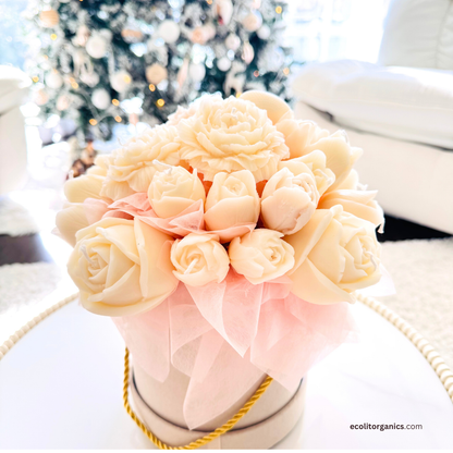 Blush Ivory Candle Bouquet | Amber & Musk Scent | Romantic Handmade Gift | Ecolit Organics