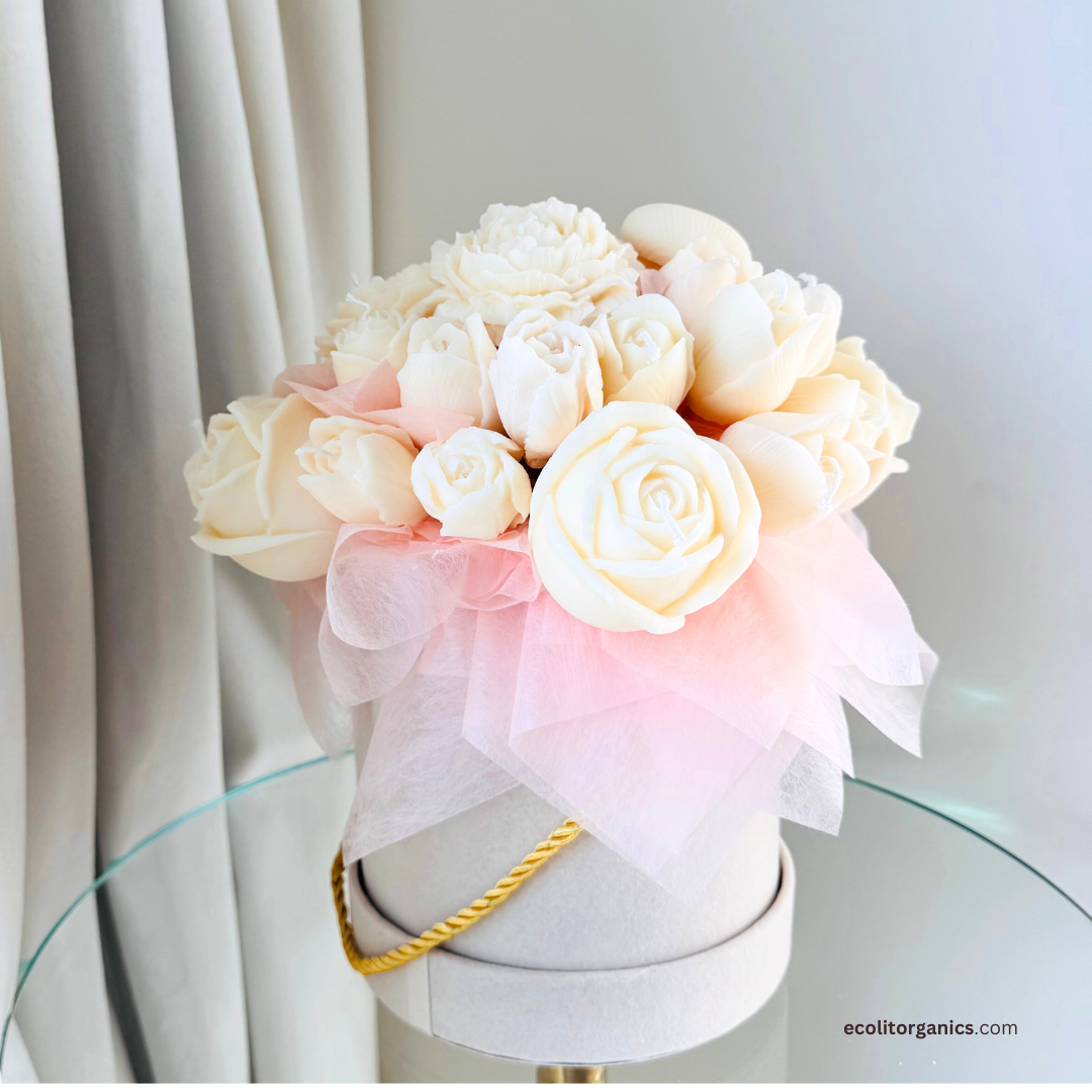 Blush Ivory Candle Bouquet | Amber & Musk Scent | Romantic Handmade Gift | Ecolit Organics