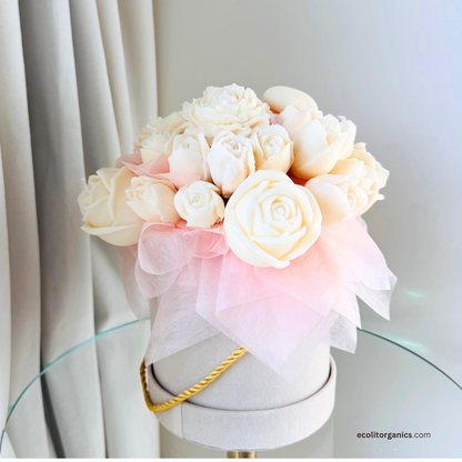 Blush Ivory Candle Bouquet | Amber & Musk Scent | Romantic Handmade Gift | Ecolit Organics