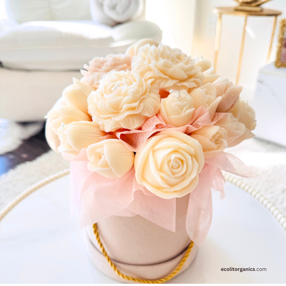 Blush Ivory Candle Bouquet | Amber & Musk Scent | Romantic Handmade Gift | Ecolit Organics