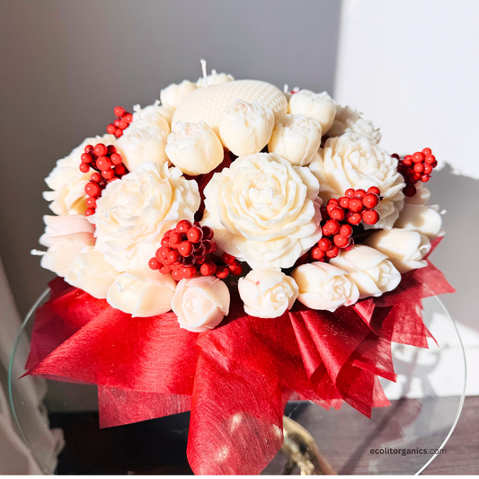 Holiday Bloom Candle Bouquet | Amber & Musk Scent | Festive Handmade Gift | Ecolit Organics