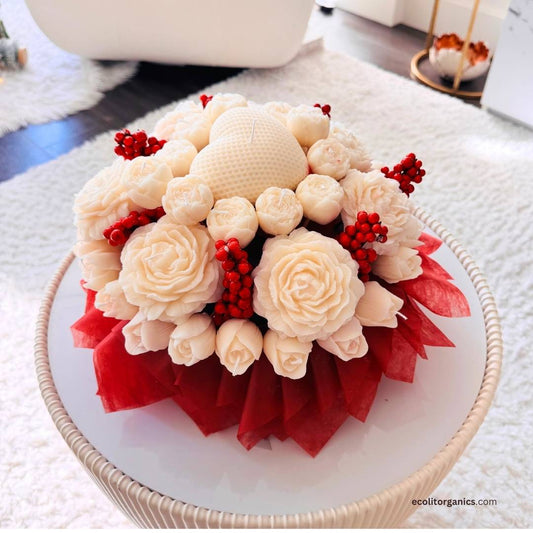 Holiday Bloom Candle Bouquet | Amber & Musk Scent | Festive Handmade Gift | Ecolit Organics