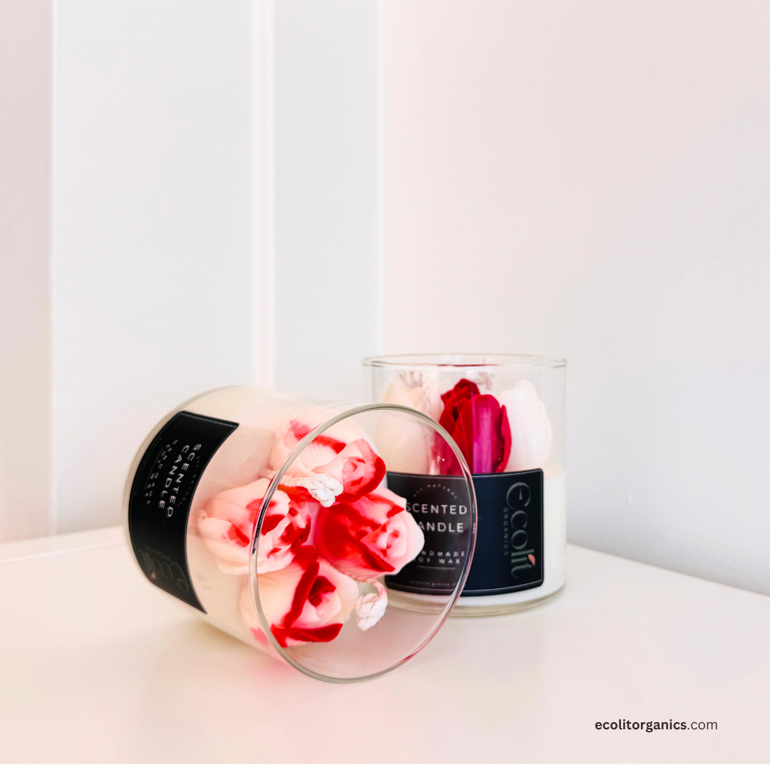 Roselle Soy Candle | Amber & Rose Scent | Handmade Gift | Ecolit Organics