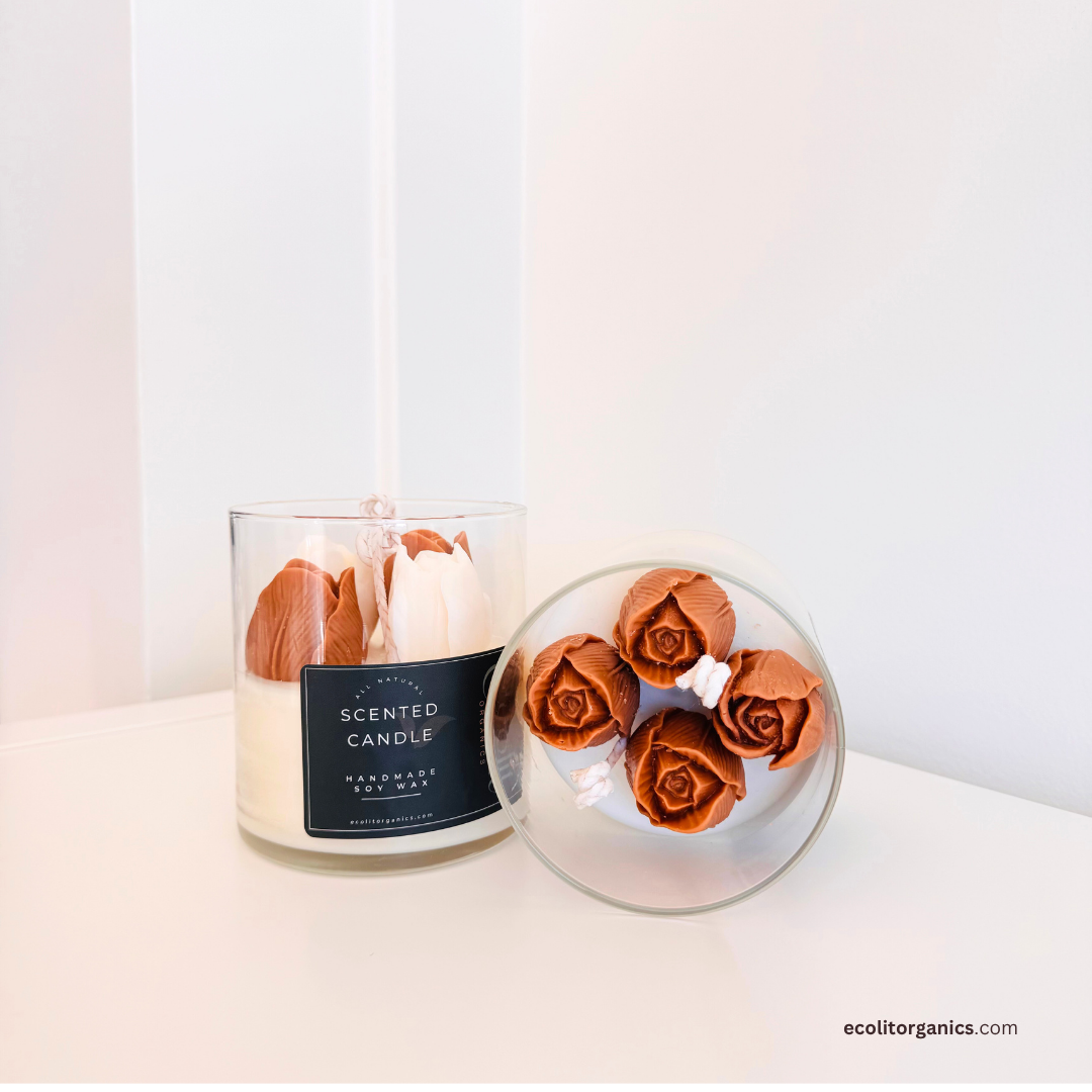 Roselle Soy Candle | Amber & Rose Scent | Handmade Gift | Ecolit Organics