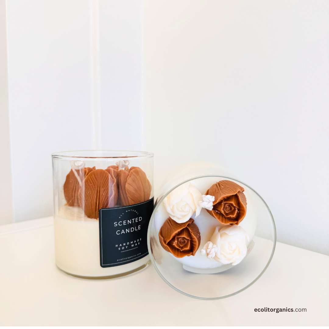 Roselle Soy Candle | Amber & Rose Scent | Handmade Gift | Ecolit Organics