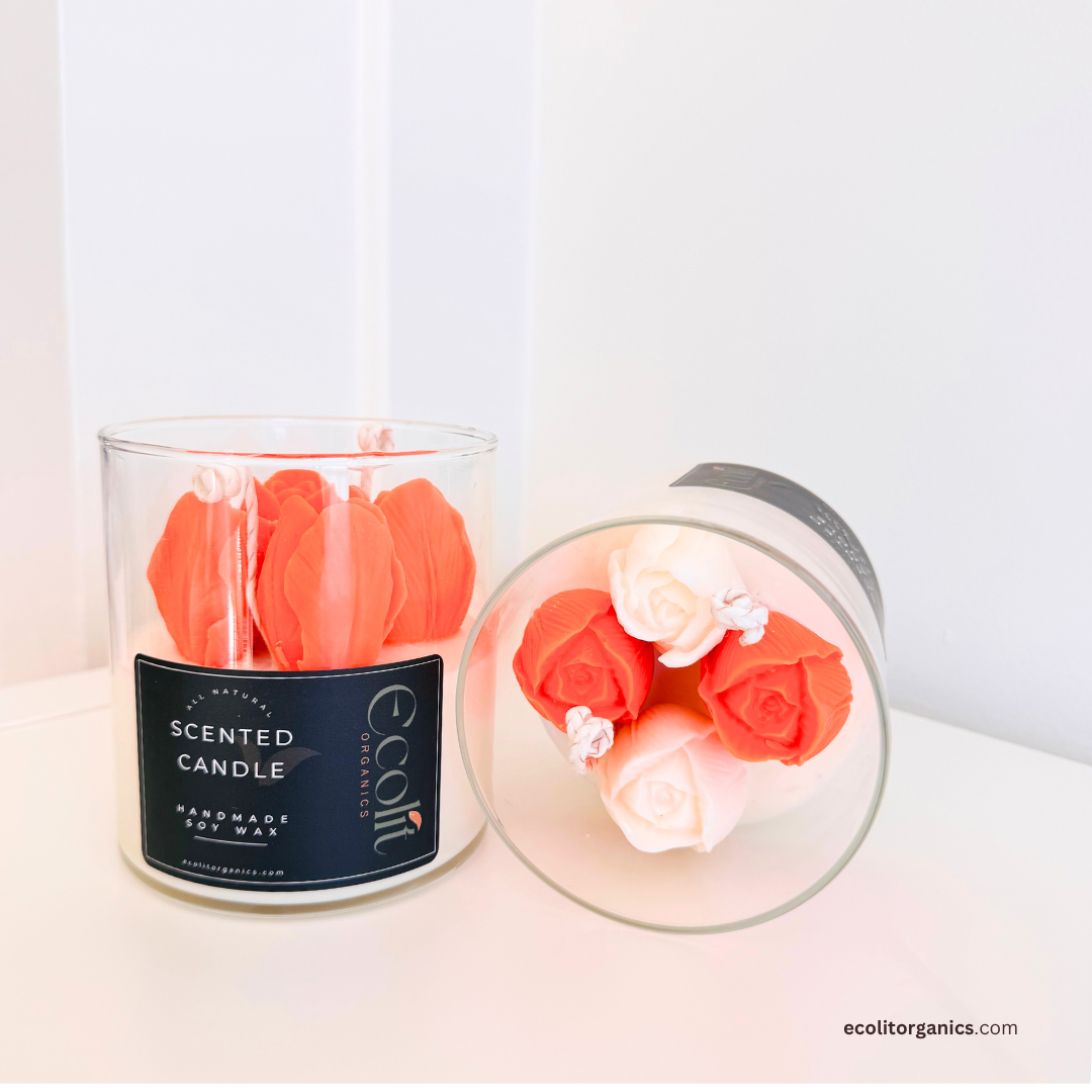 Roselle Soy Candle | Amber & Rose Scent | Handmade Gift | Ecolit Organics
