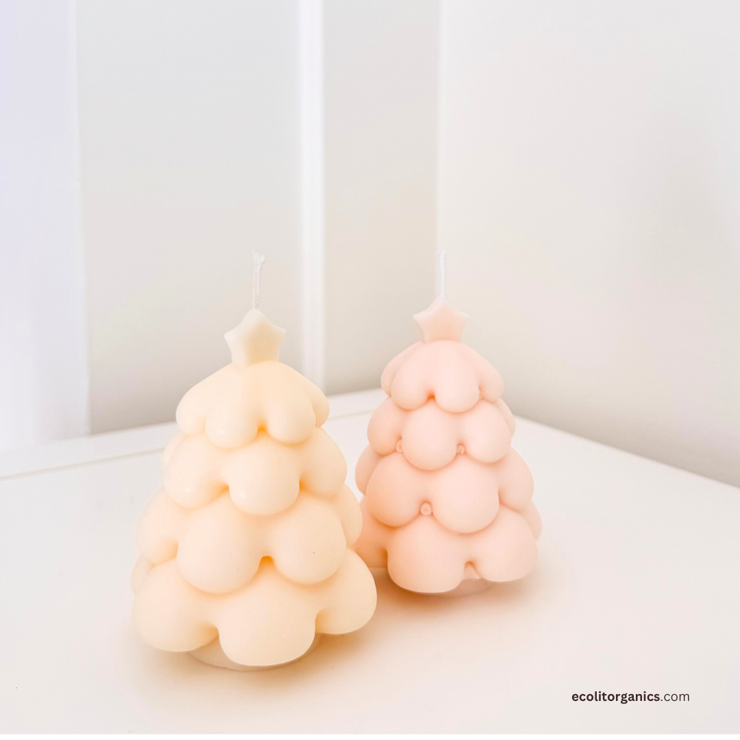 Frosted Tree Soy Candle | Vanilla & Orchid Scent | Holiday Decor | Ecolit Organics