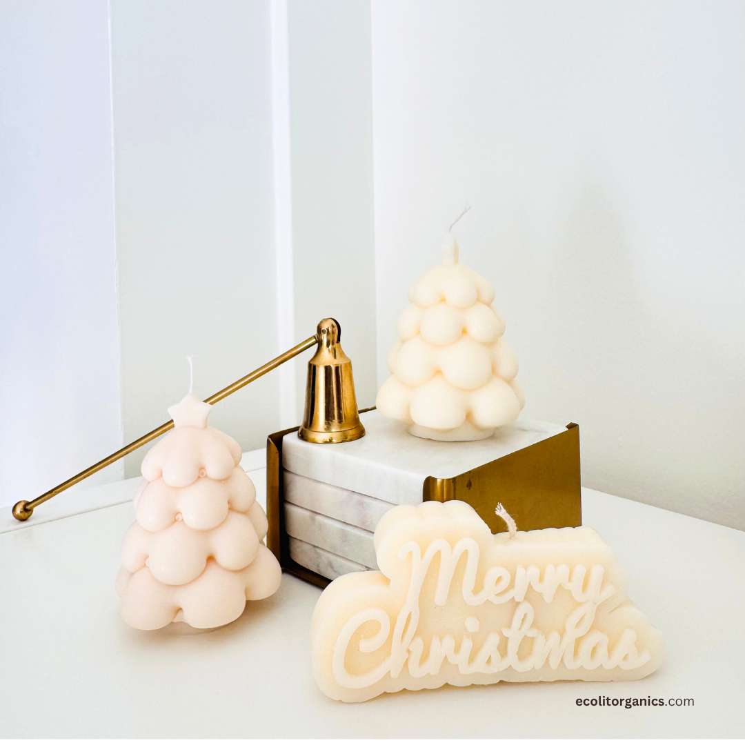 Frosted Tree Soy Candle | Vanilla & Orchid Scent | Holiday Decor | Ecolit Organics