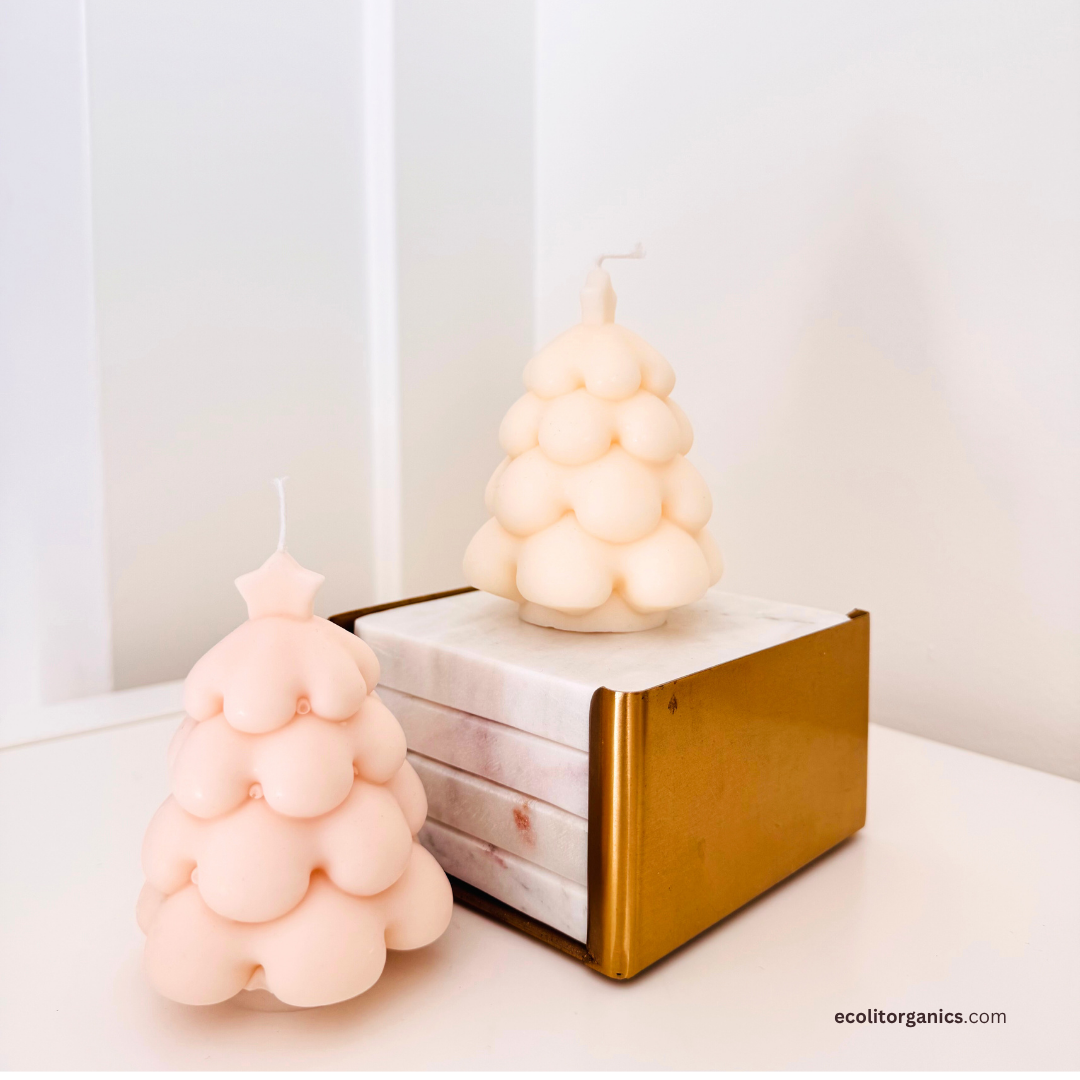 Frosted Tree Soy Candle | Vanilla & Orchid Scent | Holiday Decor | Ecolit Organics
